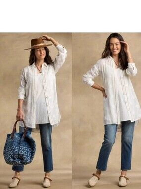 ​NWT Sundance Cloverfield Tunic S White Cotton Embroidered Boho Button Up Blouse